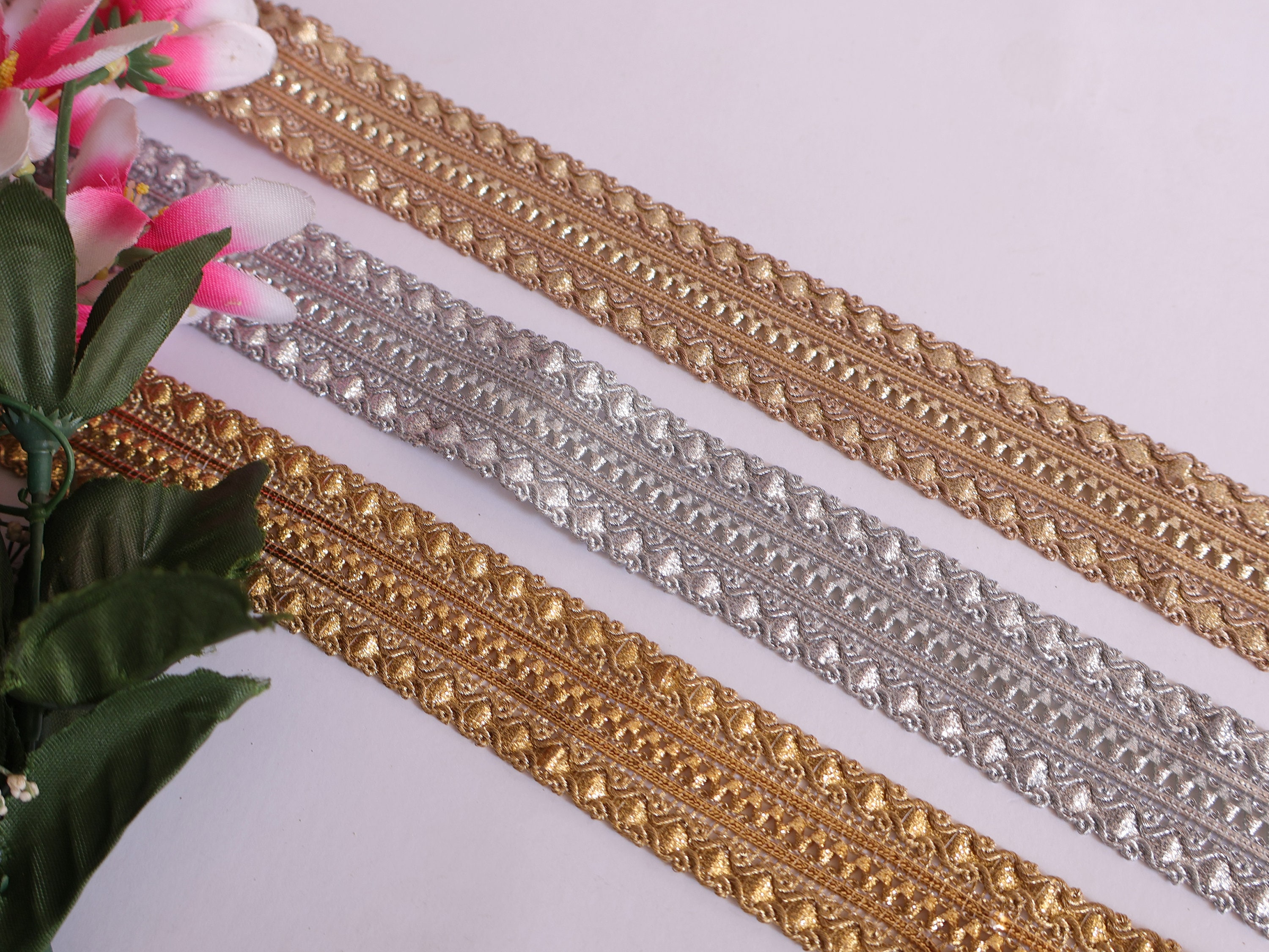 【アウトレット☆送料無料】 9 Yards Lace Ribbon Narrow Sequin Gold Silver/ Gold/ Dark 工芸品