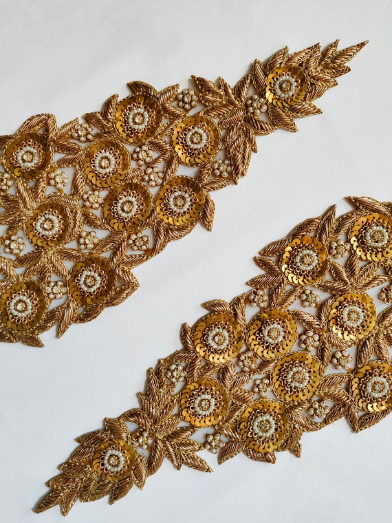 Golden Zardozi Applique Patches: Indian Embroidered Sew-on Embellishments  (13x30 Cm) - Etsy Canada