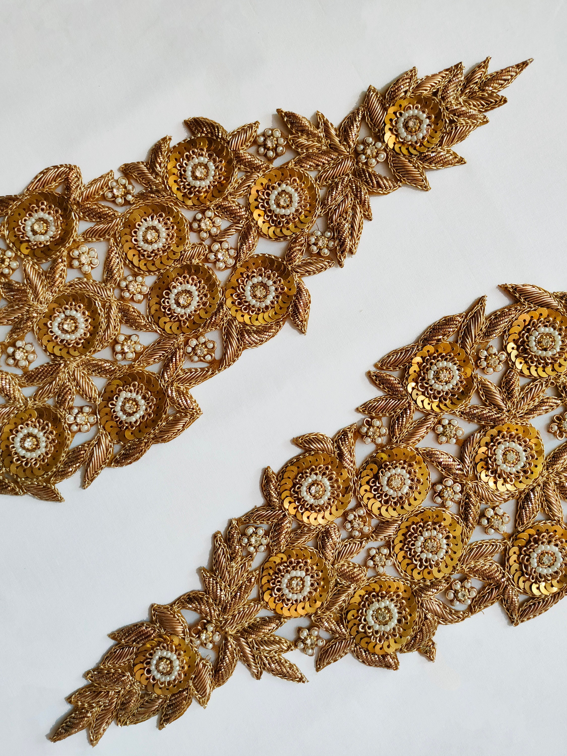 Golden Zardozi Applique Patches: Indian Embroidered Sew-on