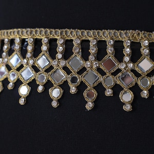 Antique Gold Mirror & Zircon Trim: Wedding Dress Embellishment, 5cm
