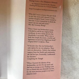 Hardcover Edition: Young Love An Adoptee's Memoir by Bonnie Parsons Handmade Bookmark Free Shipping image 5