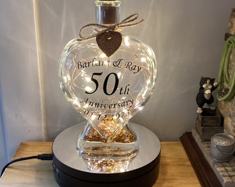 Anniversary Light Up Wine Bottle, bottle light,  Personalised ,25th, 30th, 40th, 50th, 60th with free gift messaging service & Gift bag.