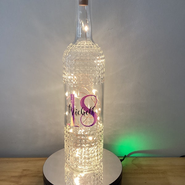 Birthday light up bottle, free gift messaging service and gift bag.