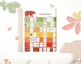 Weekly planning is child's play • clear weekly planner for children • A3 • over 400 colored routine icons • forest animals • gift • digital
