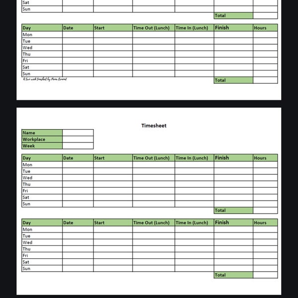 A bi-weekly timesheet.