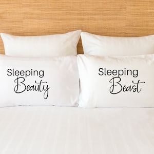Couples Pillowcases Sleeping Beauty Sleeping Beast Pillow Case Set Wedding Gift Set of Standard Bed Pillow Covers Gift for Couples