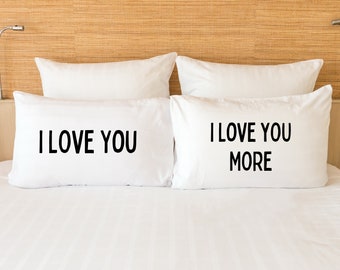 Couples Pillowcases I Love You I Love You More  Pillow Case Set Wedding Gift Bed Pillow Covers Anniversary Gift for Couples