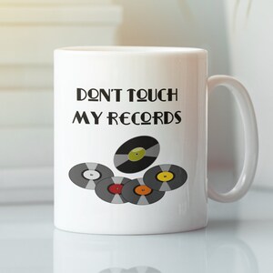 Music Mug Don&#39;t Touch My Records Coffee Mug Record Albums Vinyl Records Vintage Gift Old School Music, Gift for Him, Music Lover Mug