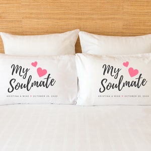Couples Pillowcases My Soul Mate Personalized Pillow Case Wedding Gift Set Bedroom Pillow Covers Pillows for Bed Standard Pillow Cover