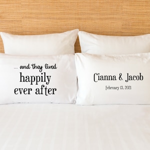 Wedding Pillowcases And They Lived Happily Ever After Personalized Pillow Case Set Bed Pillow Covers Anniversary Gift for Couples