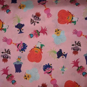 Licensed Trolls World Tour Tossed 100% Cotton Fabric Cut to Size Perfect for Sewing Projects and Masks
