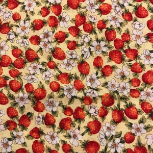 Wild Strawberries Fabric Cut to Size. 100% Cotton.  Perfect for Sewing Projects and Masks.