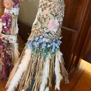 Life Size Magic Witch’s Broom, Handmade Shabby Chic Besom Broom, Customized - Your Colors and Crystals
