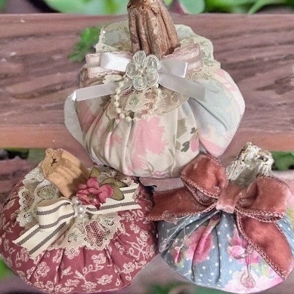 Handmade Shabby Chic Pumpkins, Victorian Pumpkins, Cottage Chic Decor, Unique Holiday Accents Decor, Pink Lacy Pumpkin, Antique Fall Decor