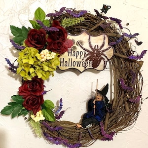 Scary Flying Bat Halloween Wreath, Haunted House Door Decoration, Creepy Wicked Witch Halloween Wreath, Spooky Witch Goth Wreath