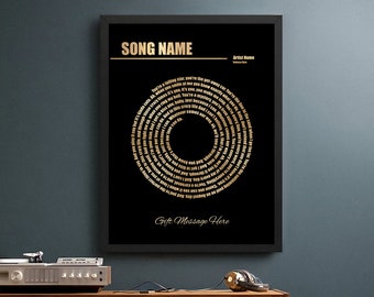 Personalized Music Poster, Custom Vinyl Lyrics Print Framed, Customizable Music Gift, Anniversary Gift, Music Gift, Wedding Song Dance gift