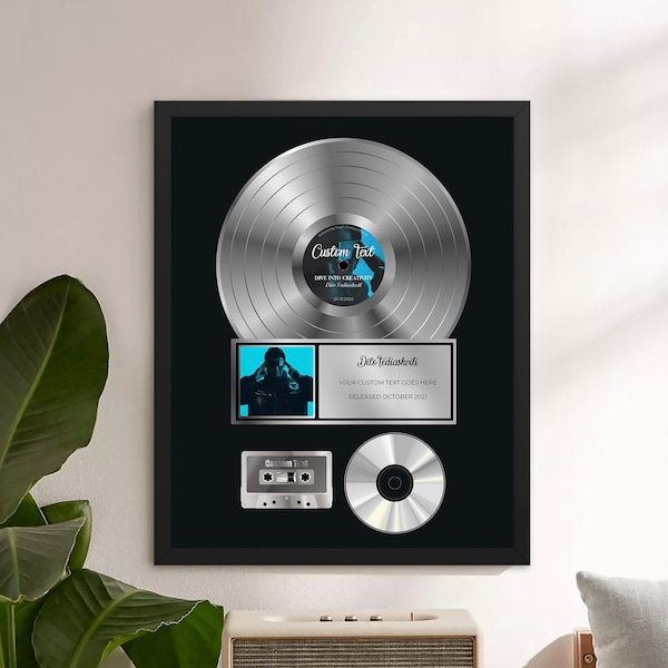 Placa de música personalizada, placa de disco, regalo de música personalizado, placa personalizada, discos de vinilo personalizados, impresión de premio de marco, regalos de cumpleaños únicos