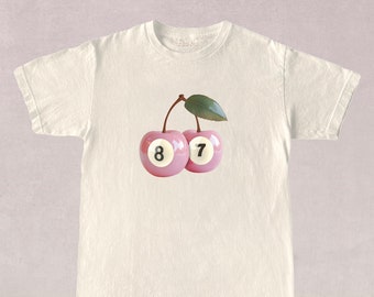 Vintage 7 Ball 90s Graphic T-Shirt, Retro Billiard Shirt, Y2k Lucky Tee, Cool 80s Billiard Gift, Y2k Clothing, Cherry tshirt, 8 Ball Tee