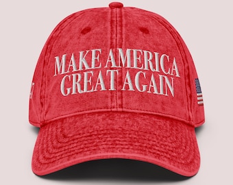 MAGA-hoed, Make America Great Again-hoed, Trump 2024-hoed, Donald Trump-hoed, geborduurde VS, Support Trump Vintage Cotton Twill-pet