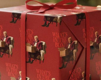 What's In the Box?! Funny Unique Gift Wrap Paper for Christmas, Birthdays, Any Occasion, Trump Wrapping Paper