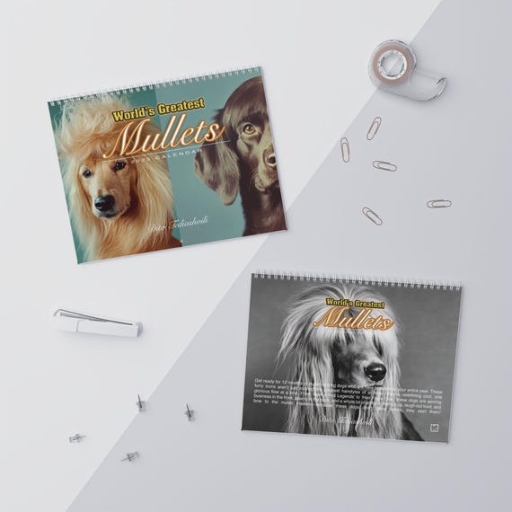 Funny 2025 Wall Calendar, Dog With Mullets, White Elephant