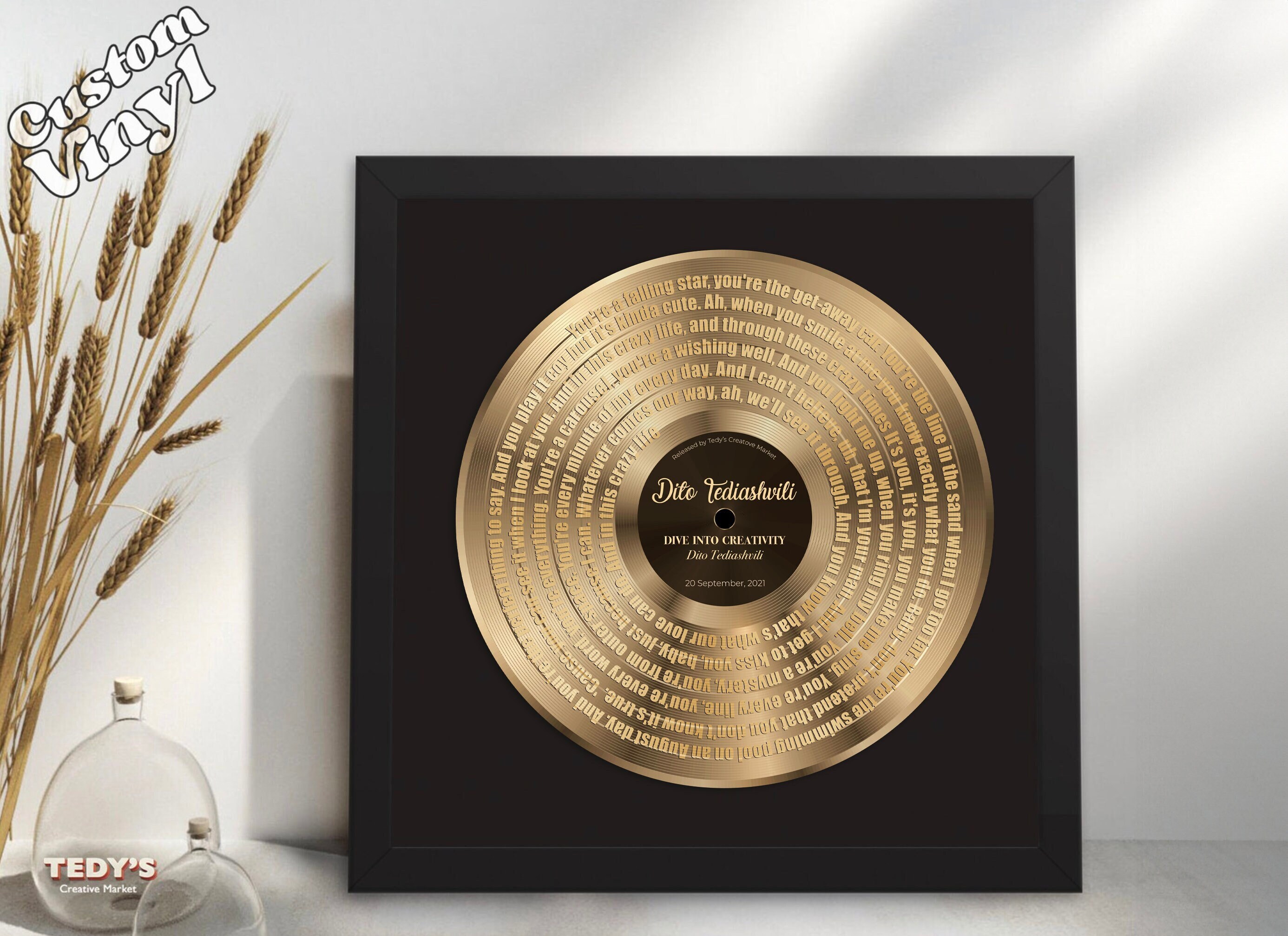 Golden Birthday Gift Idea - Personalized Vinyl Record Framed Print with Custom Song Lyrics - Perfect Best Friend Gift or Gift for Friend