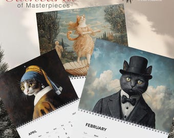 2027 Cats In Renaissance Painting, Cat Calendar 2027, Cat Meme, Monthly Wall Hanging Calendar, Gift for Cat Lover, Funny Novelty Gift