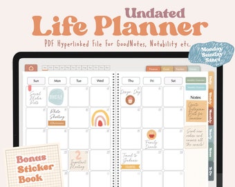 All-in-One Digital Planner, Undated Life Digital Planner, Digital Journal, Digital Goodnotes Template, Weekly, Daily Planner, Notability