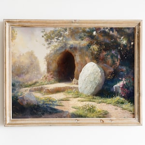 He is Risen, The Tomb is Empty, Jesus Christ Art, Christian Art Printable, Easter Wall Decor, Living Room Art, Easter Print Digital Download