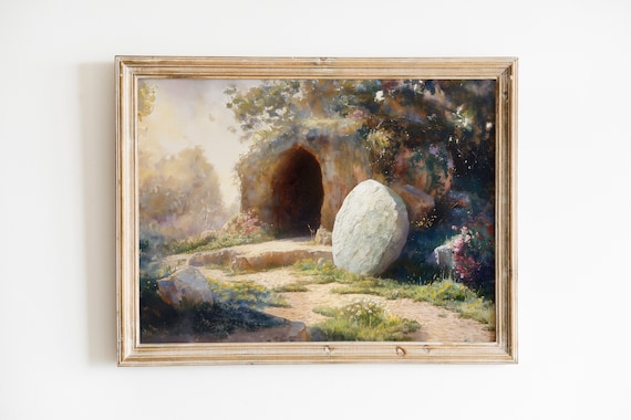 He is Risen, The Tomb is Empty, Jesus Christ Art, Christian Art Printable, Easter Wall Decor, Living Room Art, Easter Print Digital Download