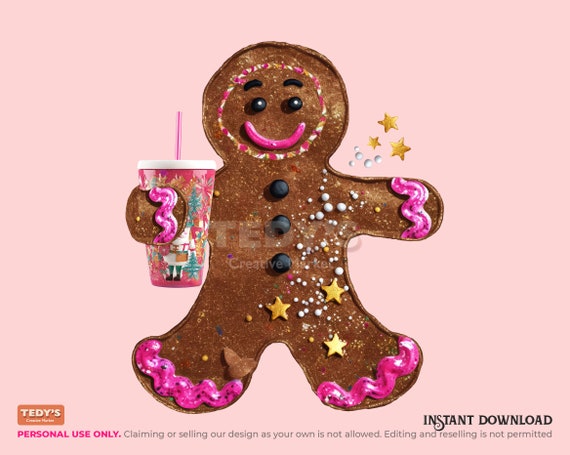 Sparkly Gingerbread PNG Christmas PNG Glitter Sequins Shirt Sublimation Digital Design, Christmas Retro Cookie, Gingerbread Stanley Tumbler