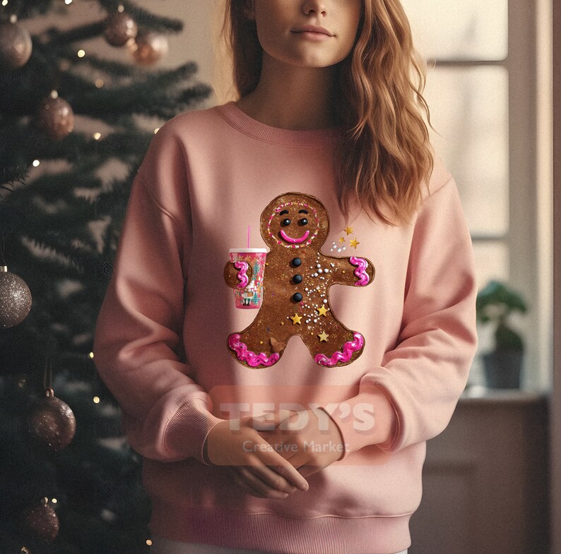 Sparkly Gingerbread PNG Christmas PNG Glitter Sequins Shirt Sublimation Digital Design, Christmas Retro Cookie, Gingerbread Stanley Tumbler image 2