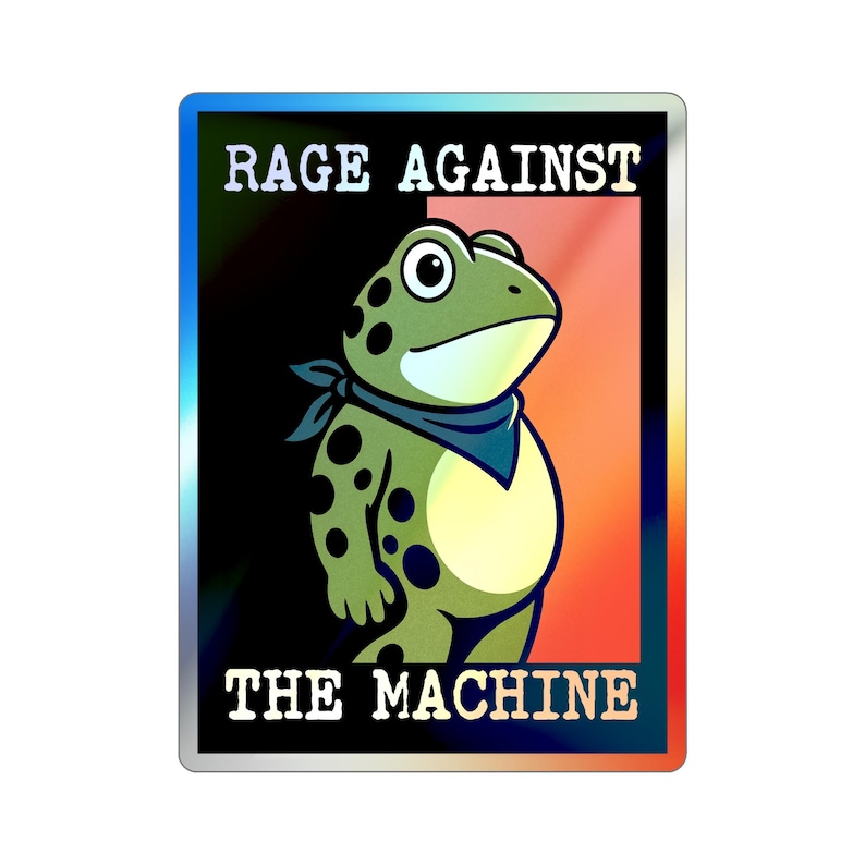 Portland kikker holografische gestanste sticker, sticker woede tegen de machine, antifascisme kiss-cut sticker, sticker tegen troef afbeelding 3