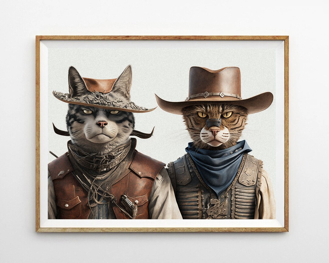 Funky Western Eclectic Room Decor Cowboy Cats Art Digital - Etsy