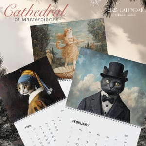 2025 Cats In Renaissance Painting, Cat Calendar 2025, Cat Meme, Monthly Wall Hanging Calendar, Gift for Cat Lover, Funny Novelty Gift