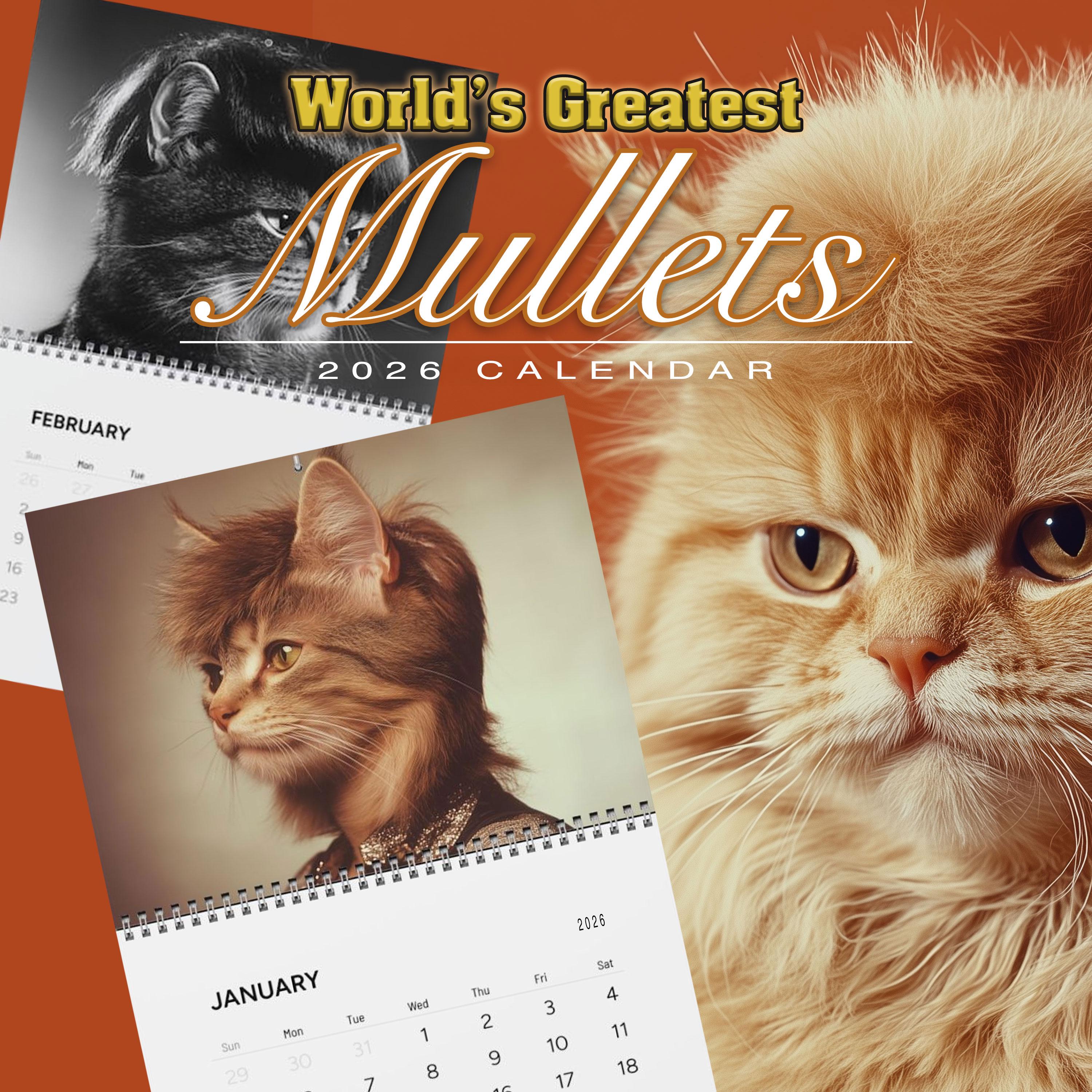 Funny 2026 Wall Calendar, Cat with Mullets, White Elephant Gift for adults, 2026 Monthly Calendar, Gag Gift Co workers, Christmas Humor Gift