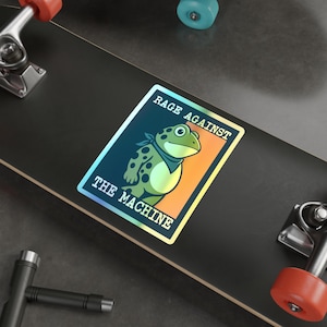 Portland kikker holografische gestanste sticker, sticker woede tegen de machine, antifascisme kiss-cut sticker, sticker tegen troef afbeelding 2