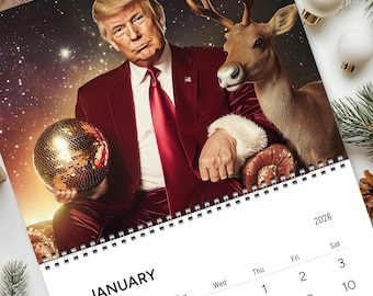 Trump 2026 wandkalender, tijdschriftcadeau, grappig cadeau voor hem en haar, 'white elephant'-cadeau, hilarisch cadeau voor Trump-fans, 12 maanden patriottisch plezier