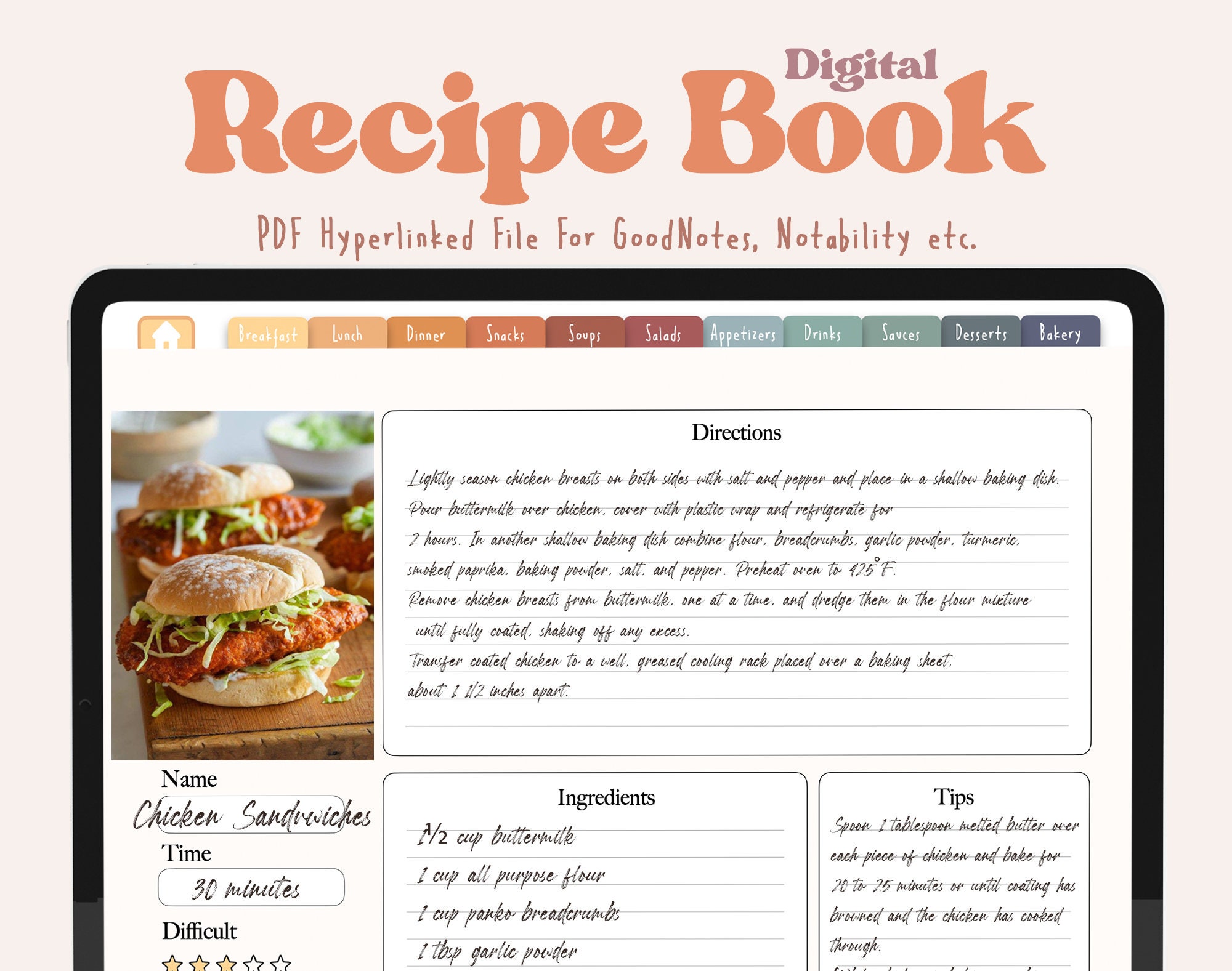 Digital Recipe Book Goodnotes Hyperlinked Goodnotes Planner Etsy