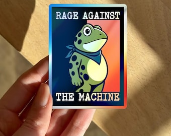 Portland Frog Holographic Die-cut Sticker, Rage Against The Machine Sticker, Anti Fascism Kiss-cut Sticker, Anti Trump Sticker
