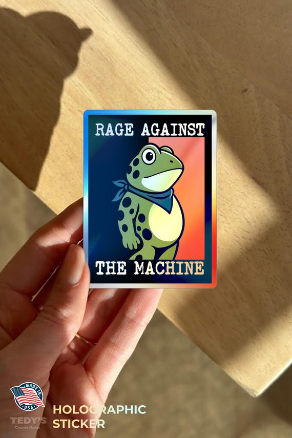 Portland Frog Holographic Die-cut Sticker, Rage Against The Machine Sticker, Anti Fascism Kiss-cut Sticker, Anti Trump Sticker