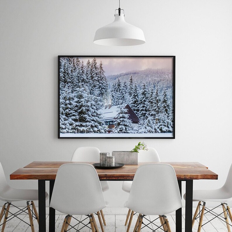 Snow Covered Forest Print Winter Wall Art Christmas Scene Etsy