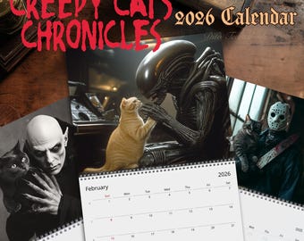 Creepy Cats 2026 Wall Calendar - Gift for Horror Film Fans, Gift for Scary Movie Lovers, Spooky Halloween Gift for Cat & Horror Lovers US