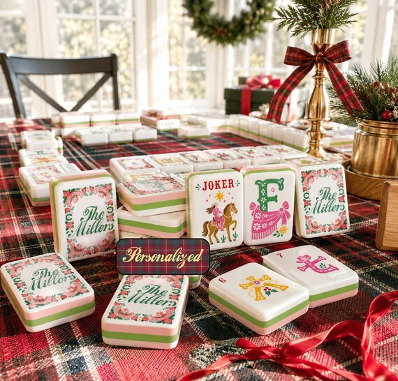 Personalized Christmas Acrylic Mahjong Set, Custom Holiday Mahjong, Western Christmas Design American Mahjong Game, Gift for Mahjong Lovers