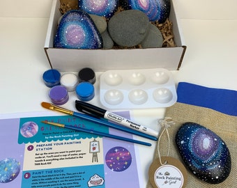 GALAXY Painting, Galaxy Painted Rocks, Galaxy Paint, Rock Painting Kit, DIY Craft Kit, Monthly Subscription Box, Subscription Box for Women