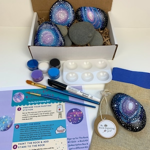 GALAXY Painting, Galaxy Painted Rocks, Galaxy Paint, Rock Painting Kit, DIY Craft Kit, Monthly Subscription Box, Subscription Box for Women