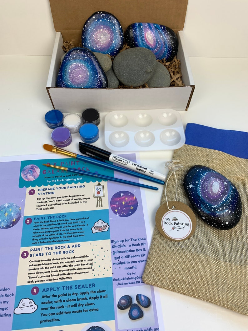 GALAXY Painting, Galaxy Painted Rocks, Galaxy Paint, Rock Painting Kit, DIY Craft Kit, Monthly Subscription Box, Subscription Box for Women image 7