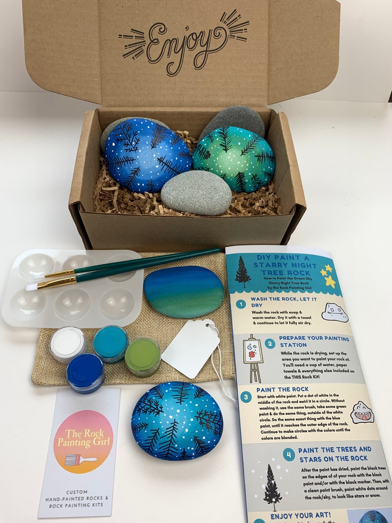 Rock Painting Kit, Craft Box for Adults, Diy Rock Painting Kit, DIY Craft Kit, DIY Gifts, DIY Painting Kit, Starry Night Painting, Art Kit image 2