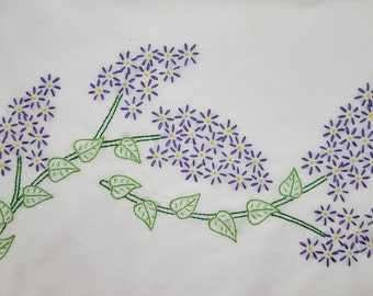 Pair Hand Embroidered Standard Size Pillowcases with Lilac Sprays