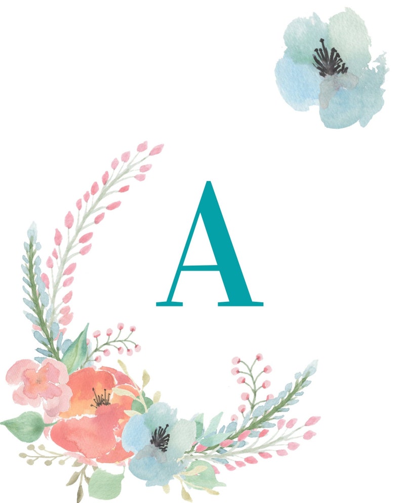 Bedroom Nursery Wall Art Alphabet Flowers Instant Download Etsy